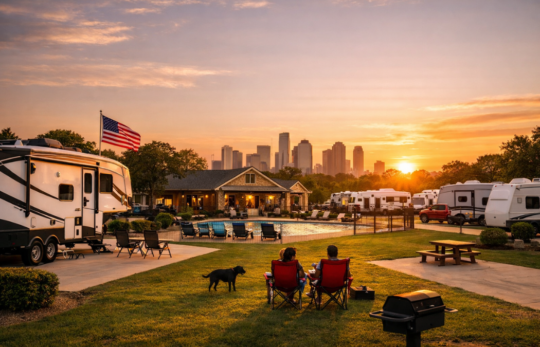 RV park in Texas near Houston featuring spacious RV sites, modern amenities, and a peaceful environment ideal for short-term and long-term RV stays
