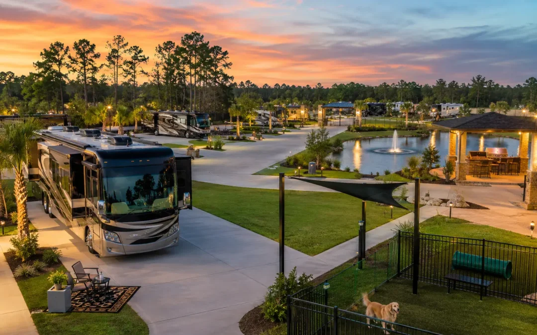 Luxury RV resort near Houston TX with spacious paved sites and gated entrance