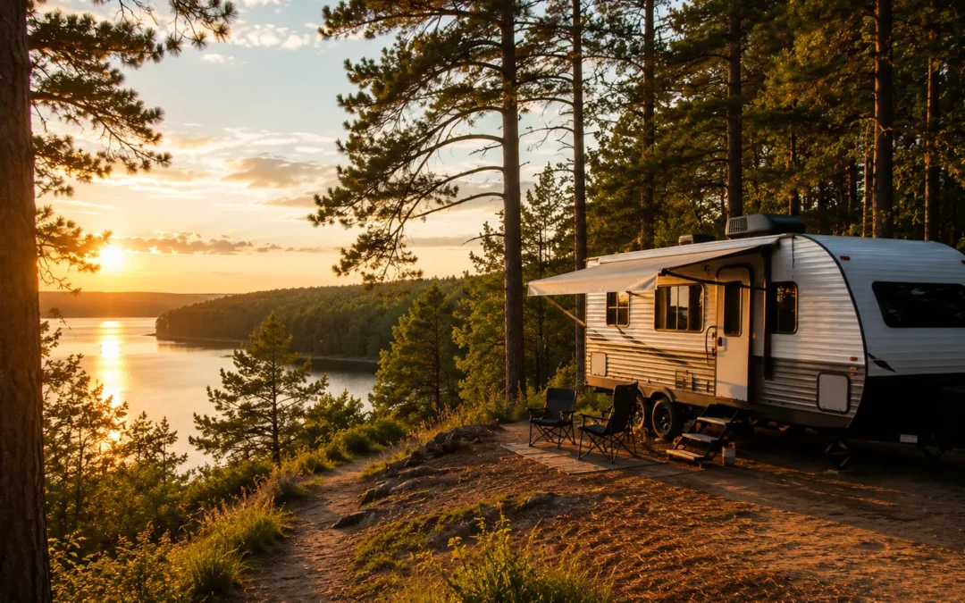 RV parked near Lake Houston on a weekend getaway from Porter, TX